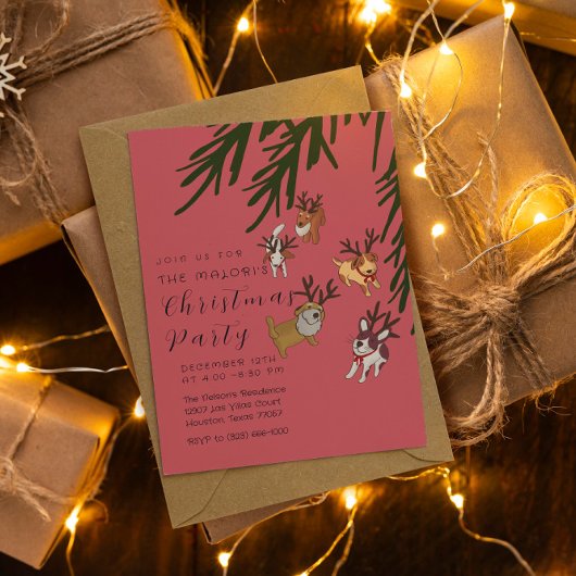 Playful Reindeer Dogs Christmas Illustration Kaart