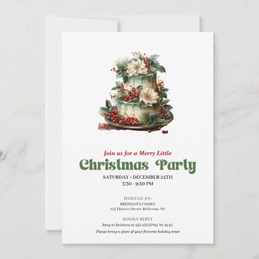 Playful Retro Christmas Cake Celebration Kaart (Voorkant)