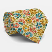 Playful Retro Floral Pattern Stropdas (Opgerold)