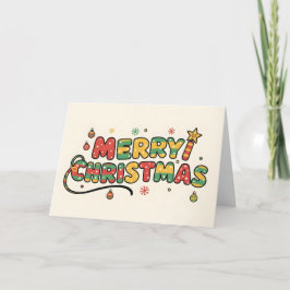 Playful Retro Kids Script Merry Christmas Feestdagen Kaart