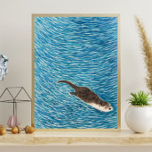 Playful River Otter Swimming in Blue Water Poster