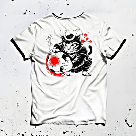 Playful Samurai Cat Soccer Kawaii & Soccer Fans! T-shirt