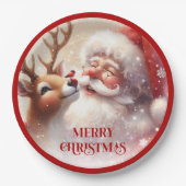 Playful Santa and Red Nose Rudolph Paper Plates Papieren Bordje (Voorkant)