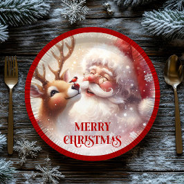 Playful Santa and Red Nose Rudolph Paper Plates Papieren Bordje