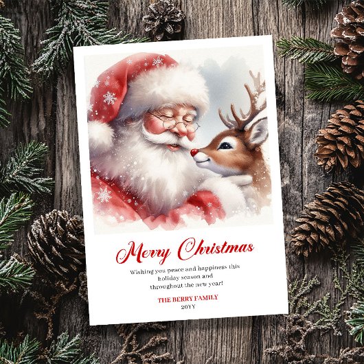 Playful Santa And Rudolph Christmas Cheer Greeting Feestdagenkaart