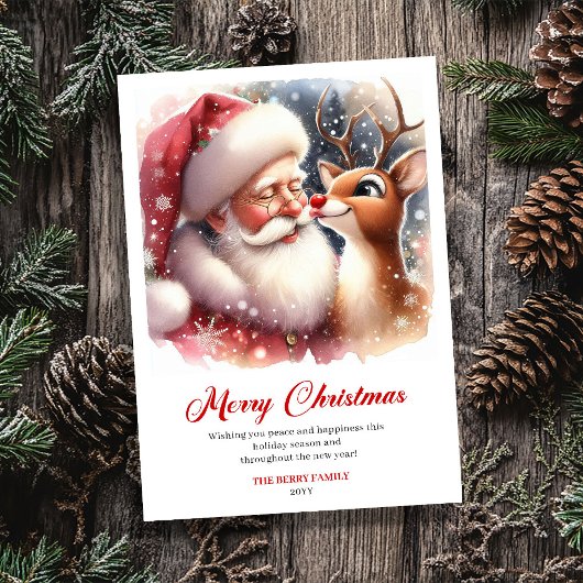 Playful Santa And Rudolph Christmas Cheer Greeting Feestdagenkaart
