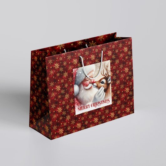 Playful Santa and Rudolph Classic Christmas Bag Groot Cadeauzakje