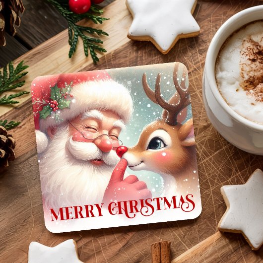Playful Santa and Rudolph Festive Drink Coasters Kartonnen Onderzetters