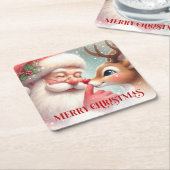 Playful Santa and Rudolph Festive Drink Coasters Kartonnen Onderzetters (Schuin)