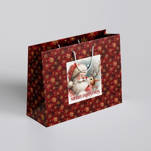 Playful Santa and Rudolph Winter Christmas Bag Groot Cadeauzakje