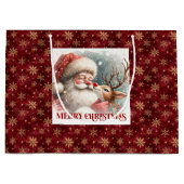 Playful Santa and Rudolph Winter Christmas Bag Groot Cadeauzakje (Voorkant)