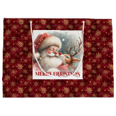 Playful Santa and Rudolph Winter Christmas Bag Groot Cadeauzakje (Achterkant)