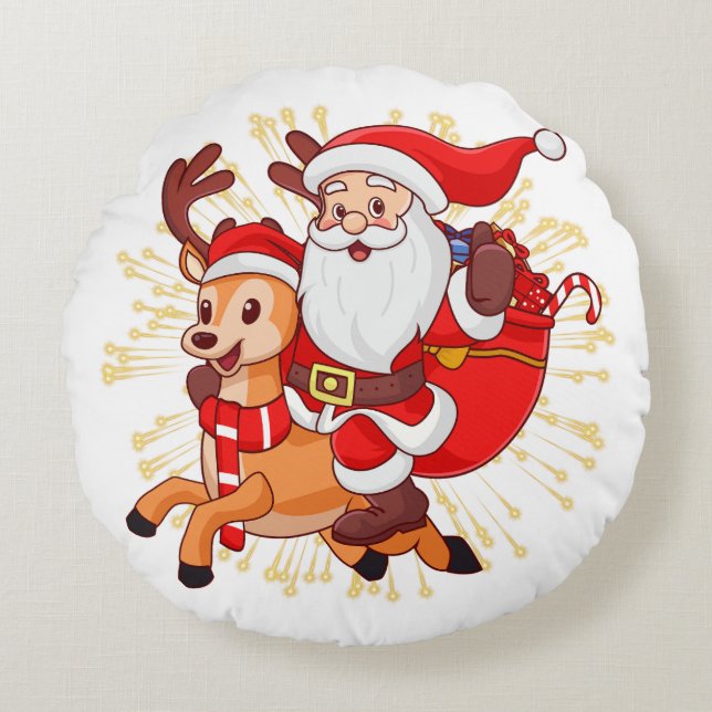 **"Playful Santa Claus Design – Fun and Festive Ch Rond Kussen (Voorkant)