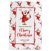 Playful Santa Claus gift bag red green office   Medium Cadeauzakje (Achterkant)