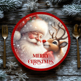 Playful Santa Rudolph Cartoon Christmas Plates Papieren Bordje