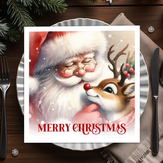 Playful Santa Rudolph Holiday Dinner Napkins Servet