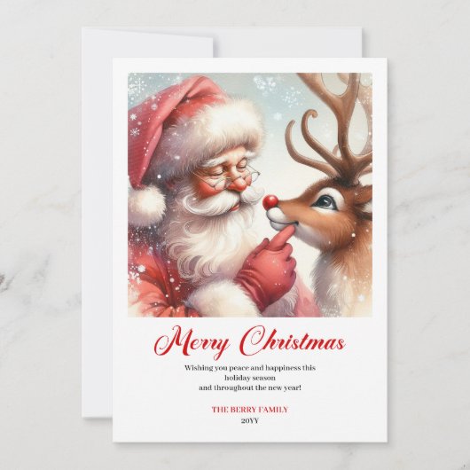 Playful Santa With Rudolph Laughing Christmas Card Feestdagenkaart (Voorkant)