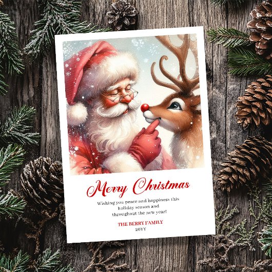 Playful Santa With Rudolph Laughing Christmas Card Feestdagenkaart