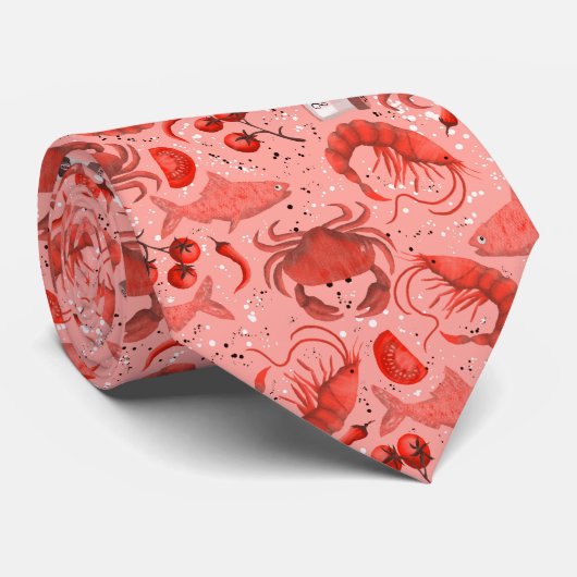 Playful Seafood Pattern with crabs and shrimps Stropdas (Opgerold)