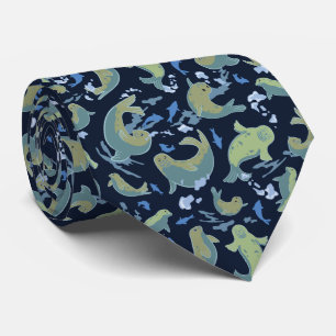 Playful Seals Deep Blue Neck Tie Stropdas