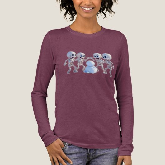 Playful Skeletons Building a Snowman – 3D Cartoon, Tri-Blend Shirt (Voorkant)
