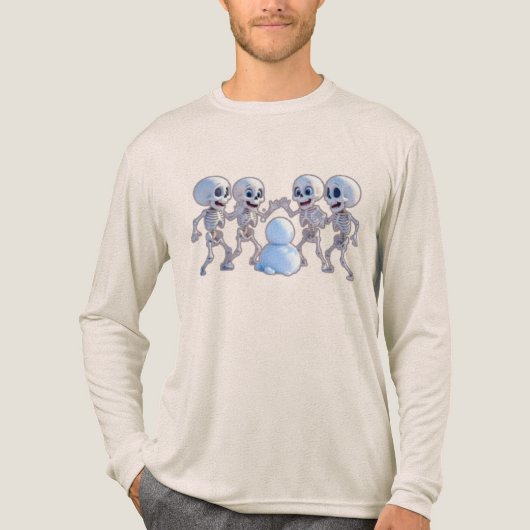 Playful Skeletons Building a Snowman – 3D Cartoon, Tri-Blend Shirt (Voorkant volledig)