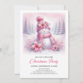 Playful Snowy Forest Pink Snowman Kids Invitation Kaart (Voorkant)