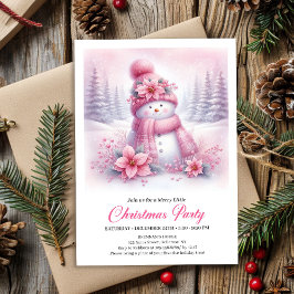 Playful Snowy Forest Pink Snowman Kids Invitation Kaart