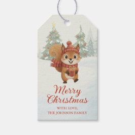 Playful Squirrels in Christmas Winter Forest Cadeaulabel