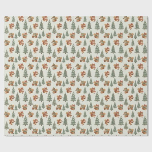 Playful Squirrels in Christmas Winter Forest Cadeaupapier (Vlak)