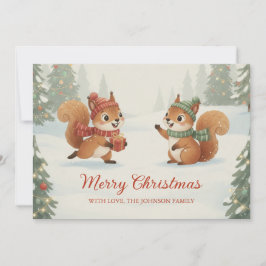 Playful Squirrels in Christmas Winter Forest Feestdagenkaart