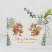 Playful Squirrels in Christmas Winter Forest Feestdagenkaart (Staand voorkant)