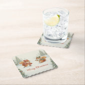 Playful Squirrels in Christmas Winter Forest Kartonnen Onderzetters (Insitu)