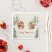 Playful Squirrels in Christmas Winter Forest Servet (Insitu)