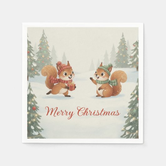Playful Squirrels in Christmas Winter Forest Servet (Voorkant)