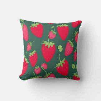 Playful Strawberry Pattern on Green Background Kussen