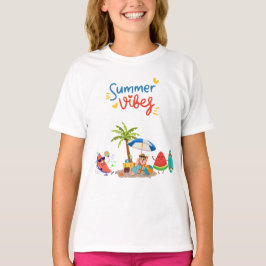  Playful Summer Beach Scene with Tropical Characte T-shirt