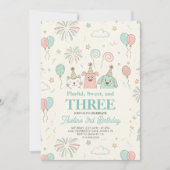 Playful Sweet and Three Kids Birthday Invitation (Voorkant)