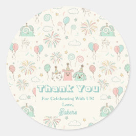 Playful Sweet and Three Kids Birthday  Ronde Sticker