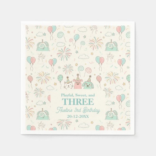 Playful Sweet and Three Kids Birthday Servet (Voorkant)