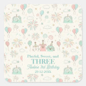 Playful Sweet and Three Kids Birthday  Vierkante Sticker (Voorkant)