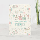 Playful Sweet, Three Kid Photo Birthday Invitation (Voorkant)