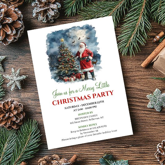 Playful Watercolor Christmas Scene Holiday Invite Kaart