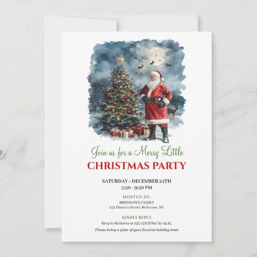Playful Watercolor Christmas Scene Holiday Invite Kaart (Voorkant)