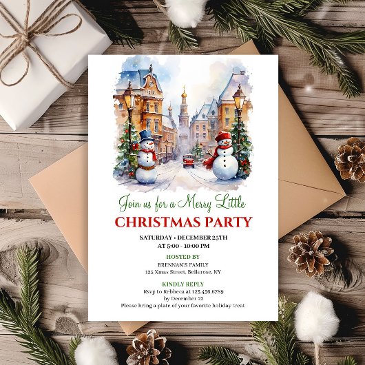 Playful watercolor Christmas scene invitation Kaart