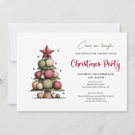 Playful Watercolor Christmas Tree Holiday Invite Kaart (Voorkant)