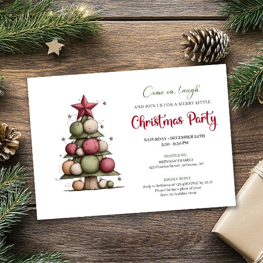 Playful Watercolor Christmas Tree Holiday Invite Kaart