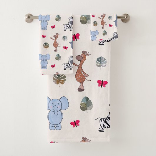 Playful Watercolour Safari Animals Bath Towel Set Bad Handdoek (Insitu)