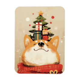Playful Welsh Corgi with Christmas Decorations Magneet