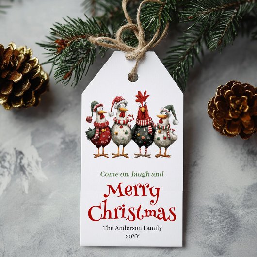 Playful Whimsical Chickens Gift Tag Design Cadeaulabel